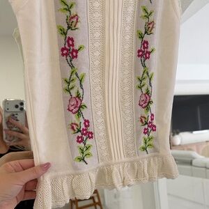 Floral Embroidered White Tank Top